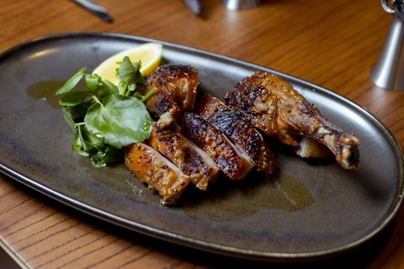 Dry-aged half duck at The Sanderson.