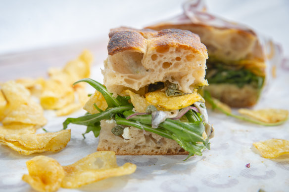 The addition of crisps makes the white anchovy sandwich a fun play on fish’n’chips.