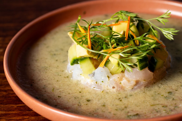 Toloache, a sharply dressed ceviche of diced prawn, barra and snapper.
