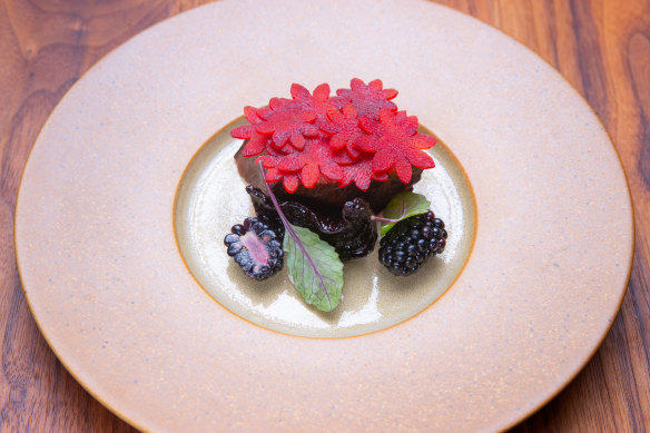 Beef with beetroot, blackberry and horseradish.