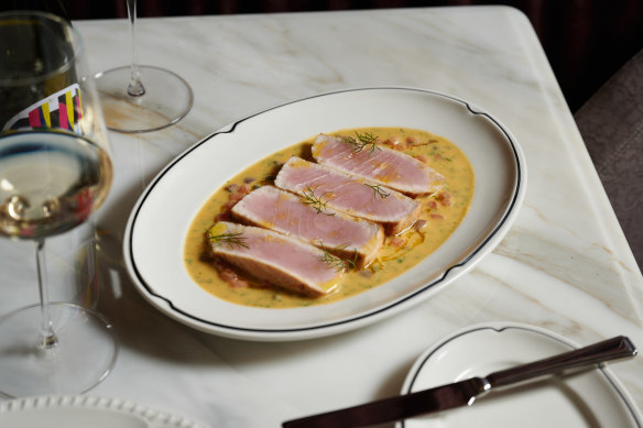 Pesce acqua pazza with sea urchin butter.
