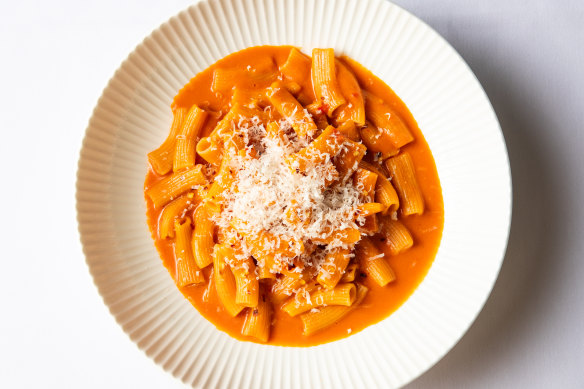 The go-to dish: Rigatoni in a lightly creamy pomodoro sauce with gin and fermented chilli.