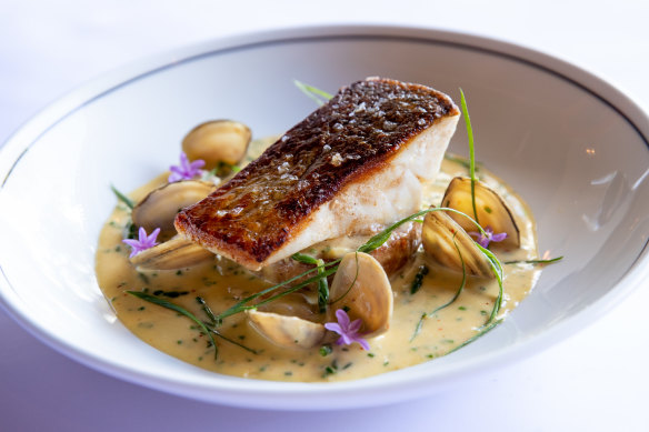 Go-to dish: Aquna Murray cod, chickpea panisse, vongole, samphire and bourride.