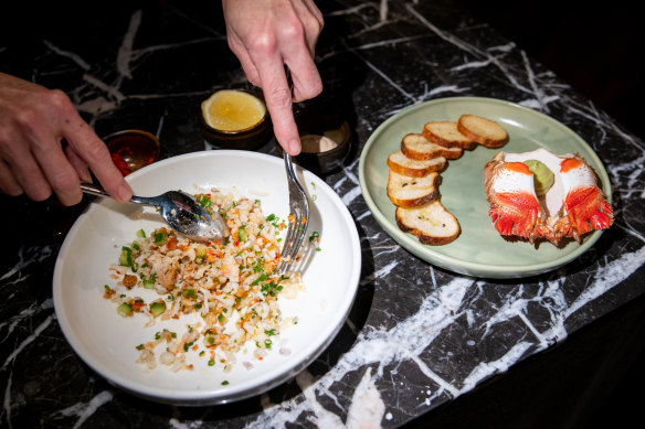 Fraser Island spanner crab salad for two is prepared and served tableside.