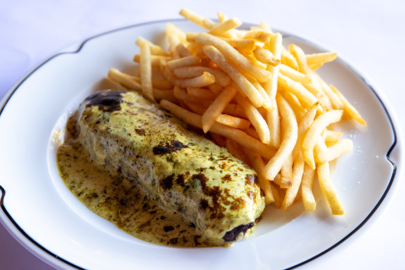 Grilled sirloin with Cafe de Paris and “chippies”. 