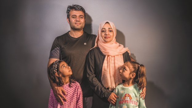 Nellab Hotaki Talash with her husband Malyar, an engineer, and daughters Mehla, left, and Marihan. Fleeing Afghanistan “was the only hope we had”, she says. Another 70 female judges have yet to escape, and remain in hiding.