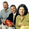 Robert Walls in 2004 with fellow Talking Footy panellists Bruce McAvaney and Caroline Wilson.