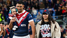 Daniel Tupou walks out for his 300th NRL match.