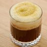 Layered dark hot chocolate with baked crema Catalana custard and aniseed sugar.