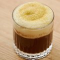 Layered dark hot chocolate with baked crema Catalana custard and aniseed sugar.