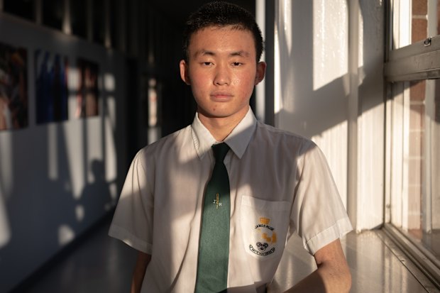 Pure maths buff: Sizhe Pan when he attended James Ruse Agricultural High School in 2023. He studied Mathematics Extension 1 and Extension 2 and achieved an ATAR of 99.4.