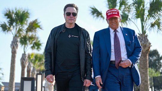 President-elect Donald Trump with Elon Musk before the launch of the sixth test flight of the SpaceX Starship rocket on Tuesday.