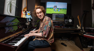 Joff Bush, composer for Bluey, in his studio in Brisbane.
