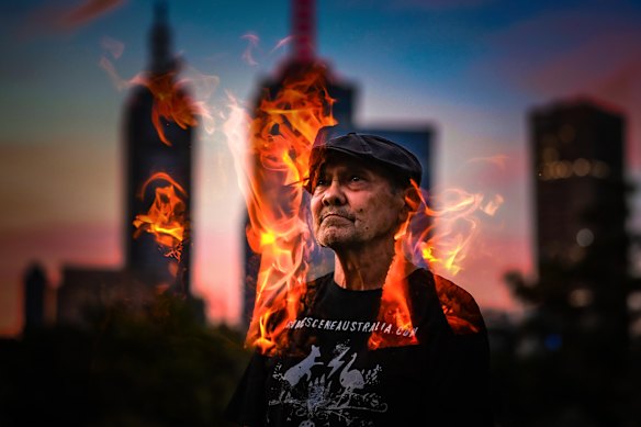 Aboriginal elder Uncle Robbie Thorpe at Camp Sovereignty, a meeting and ceremonial place that Thorpe originally set up during the 2006 Commonwealth Games to bring attention to the plight of Aboriginal people.