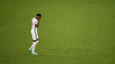 England’s Marcus Rashford after missing a penalty the Euro 202 shoot-out.