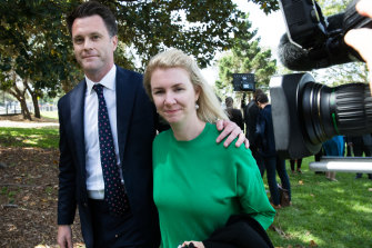 A tight team: Labor MP Chris Minns with his wife Anna Minns at a press conference in November 2018.