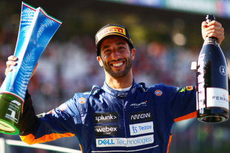 Daniel Ricciardo celebrates his win at Monza last season.