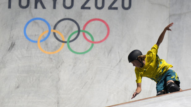 Keegan Palmer during skateboarding’s men’s park final.