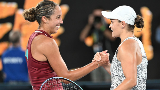Keys and Barty were all smiles at the net after their semi-final. 