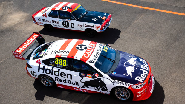 Jamie Whincup's No.888 Red Bull Holden Racing Team Commodore pays tribute to the great holden teams of the past.