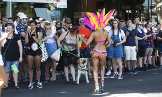Feeling hot, hot hot: a dancer wows the crowd at Pride March in St Kilda.