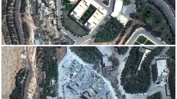 Before and after the recent missile strikes on the Barzah Research and Development Centre in Syria.