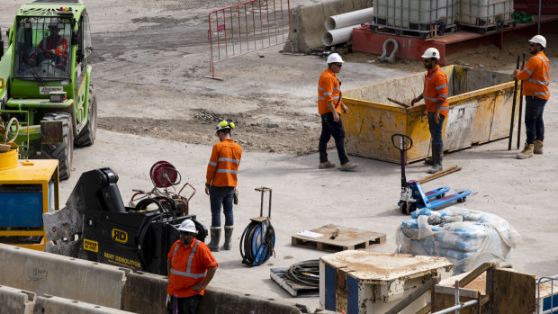 Construction continues at sites such as Crown Sydney at Barangaroo despite the coronavirus pandemic.