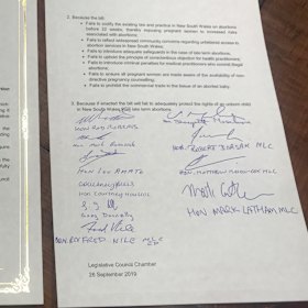 The signed document with the names of those protesting against the passing of the bill.