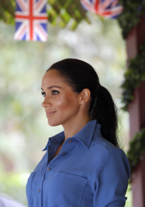 Meghan, Duchess of Sussex smiles during a visit to Tupou College in Tonga, Friday.