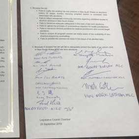 The signed document with the names of those protesting against the passing of the bill.