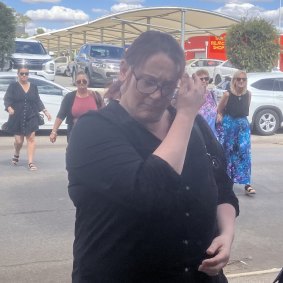 Rachel Van Oyen on her way into Northam Magistrates Court on Wednesday.