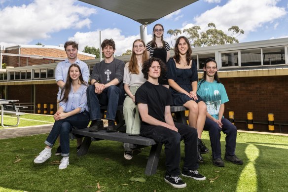 Year 12 students at Moss Vale High after receiving their HSC results. The school improved 200 places in the rankings.  