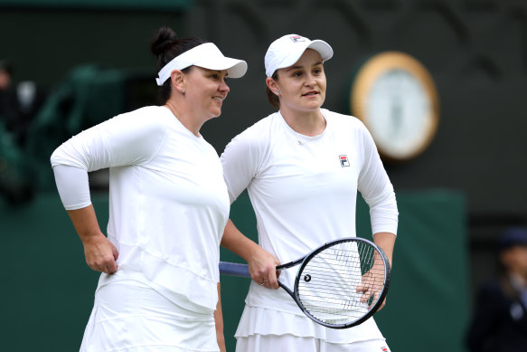 Ash Barty (right) returned to Wimbledon’s centre court three years after winning the ladies’ singles title.