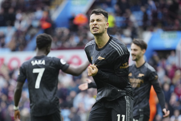 Gabriel Martinelli after scoring Arsenal’s  fourth goal against Aston Villa.