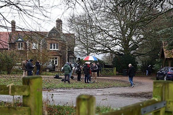 The media gather to report near the home of Andrew Mountbatten-Windsor on the Sandringham Estate.