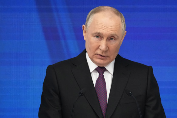 Vladimir Putin delivers his state-of-the-nation address in Moscow.