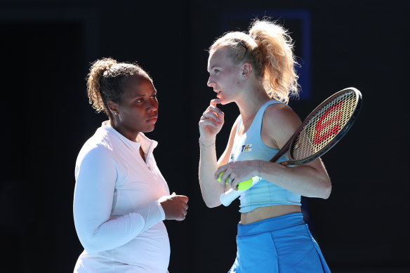 Taylor Townsend, left. and Katerina Siniaková win the Australian Open wone’s doubles title.