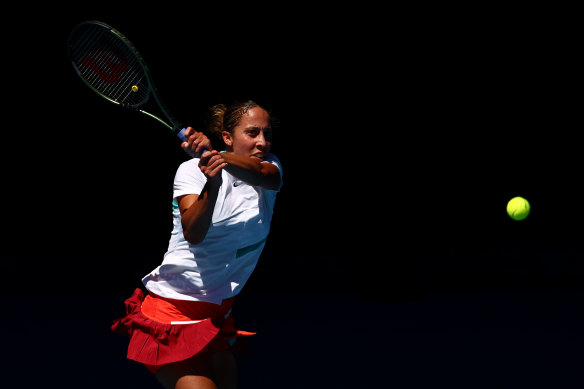 Madison Keys hits out against Paula Badosa.