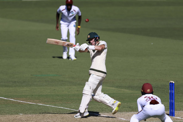 Australia’s Marnus Labuschagne was out hooking for 10. 