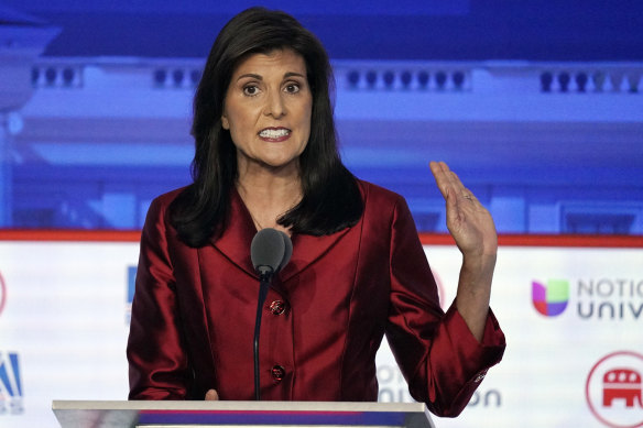 Nikki Haley speaks during the second Republican presidential primary debate in September.