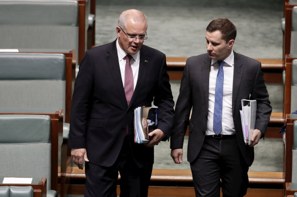 Scott Morrison with Immigration Minister Alex Hawke, who he has promoted to cabinet.