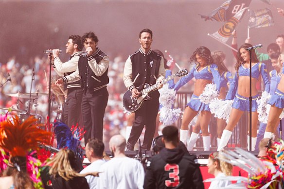The Jonas Brothers performed at half-time at the Rams V 49ers NFL game at the MCG