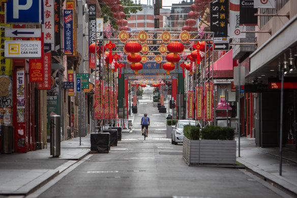 The usually bustling Chinatown was near deserted on Sunday, with Lunar New Year and Valentine’s Day celebrations cancelled.