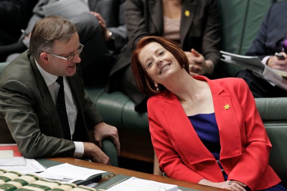 Anthony Albanese, then Labor’s leader of the house, with then-PM Julia Gillard in 2012.