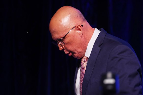 Peter Dutton after addressing the party faithful and conceding defeat on Saturday night.