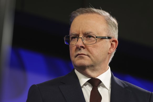 Opposition Leader Anthony Albanese during a National Press Club speech earlier this month. 