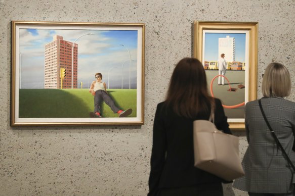 Guests admiring some of Smart’s artworks on display at the National Gallery of Australia. 