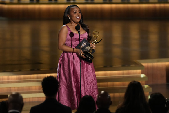 Quinta Brunson accepts the Emmy for outstanding lead actress in a comedy series. 