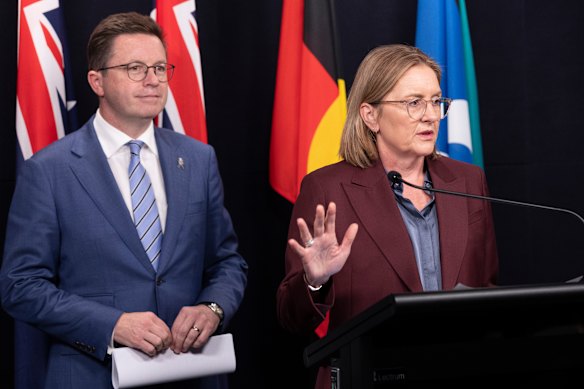 Premier Jacinta Allan and Police Minister Anthony Carbines at a press conference in May, announcing changes to Victoria’s Firearm Laws.