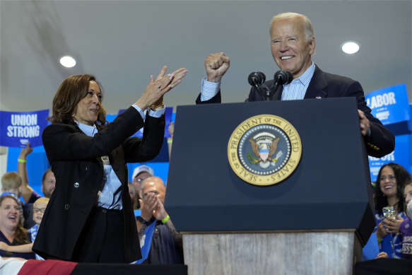 Harris and President Joe Biden in Pittsburgh in September.